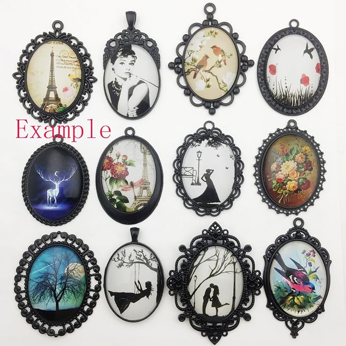 10pcs 30x40mm Black Oval Blank Bezel Pendant Trays Base Cabochon Settings Trays Pendant Blanks (M117)
