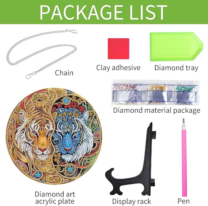 Wergund 5D DIY Tiger Diamond Art Hanging Kits, Hanging Diamond Art Animal, Acrylic Special Shaped Rhinestone, Window Hanging Pendants for Home Wall Garden Front Door Outdoor Decor Gift(Tiger)