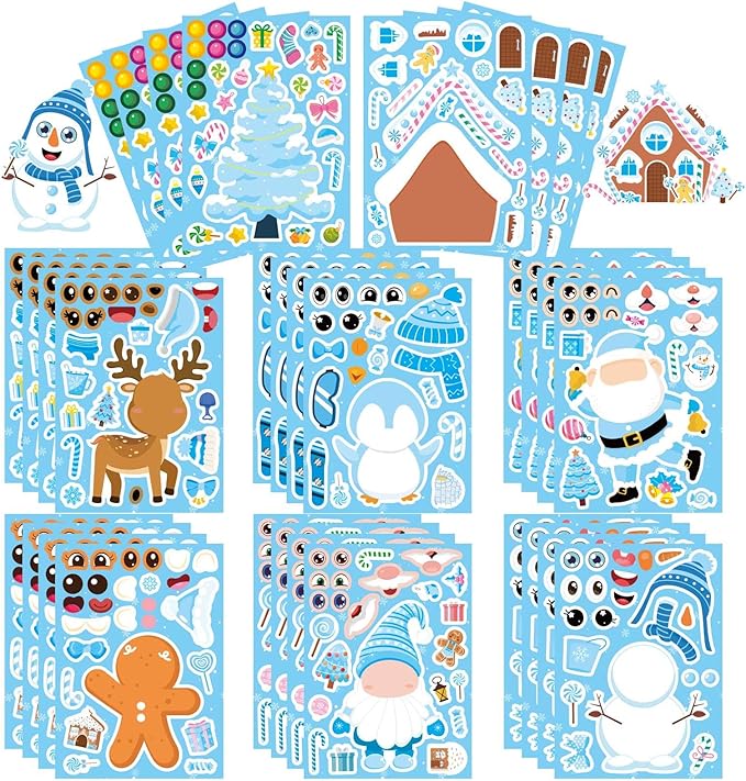 32 sheets make your own christmas stickers, winter stickers for kids, make a face sticker, winter holiday gif, xmas party favor supplies christmas stocking stuffer gifts