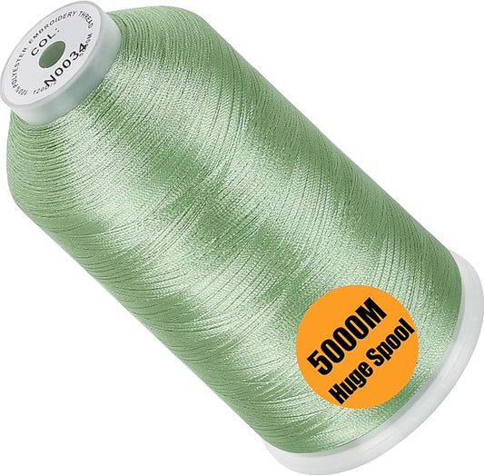 New brothread - Single Huge Spool 5000M Each Polyester Embroidery Machine Thread 40WT for Commercial and Domestic Machines - Fresh Green
