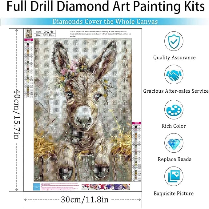 ARPADAMO Diamond Art Kits for Adults,5D Donkey Diamond Painting DIY Animal Diamond Art Diamond Painting Kits for Adult,Round Full Drill Diamonds, Diamond Art Kits for Home Decor-12x16inch