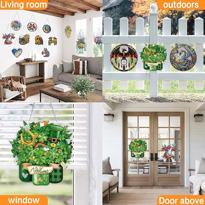 GOUOYANA Diamond Art Hanging Kit for Adult,Special Shaped Rhinestone,DIY Acrylic 5D Diamond Art Painting Window Pendants Home Garden Wall Hanging Kits Hanging Ornament,Double Sided. (Saint Pa)