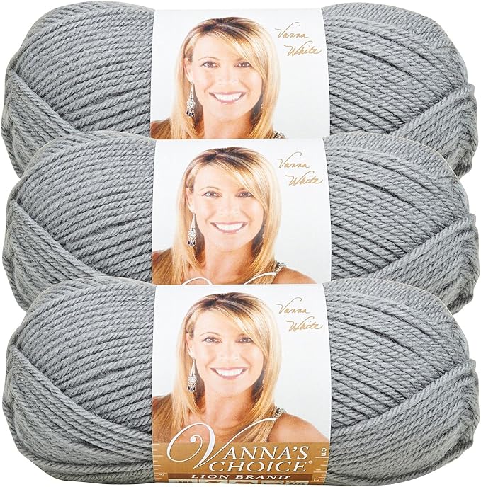 Lion Brand Yarn, Vanna's Choice Worsted Weight Yarn for Knitting, Crochet and Crafts, Silver Grey, 3 Pack, Soft Acrylic Fiber for Scarves, Hats and Blankets