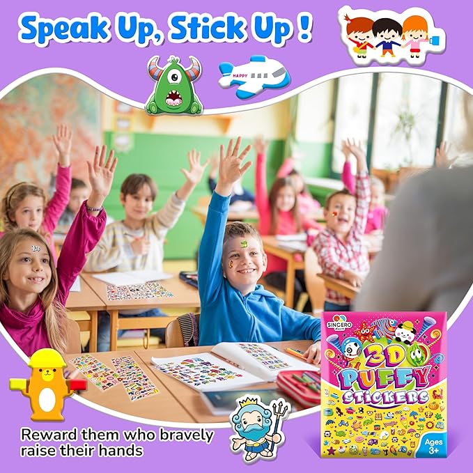 puffy stickers for kids toddlers, small 3d sticker variety pack, kid stickers sheets bulk, mini party favor for kids girls boy,80 sheets 4000+ unique patterns as teachers rewards gifts
