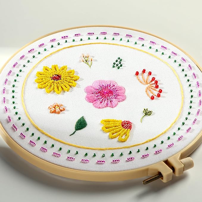 HTVRONT Sparkling Bead Embroidery Kit for Beginners- 3 Sets Flower Embroidery Kits with Step by Step Stitch Video & Instructions, Starter Embroidery with 12 Stitches for Christmas Gifts for Woman