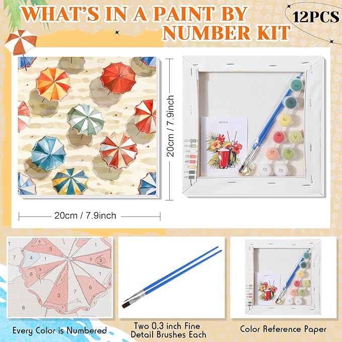 Nezyo 12 Sets Paint by Numbers Kit with Frame for Adult Beginners, Paint by Number DIY Acrylic Painting Canvas for Painting Party, Classroom Activity Birthday Gift, 8 x 8 Inch