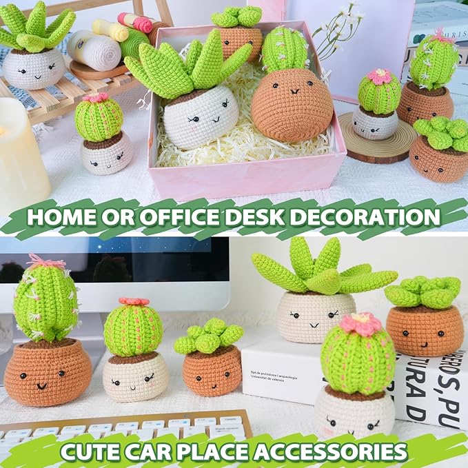 Sewkitta Crochet Kit for Beginners, Crochet Starter Kits for Adults, Amigurumi Craft Knitting Crocheting Kits with Step-by-Step Video Tutorials, 6 Pc Hanging Potted Plants Family(40%+ Yarn)