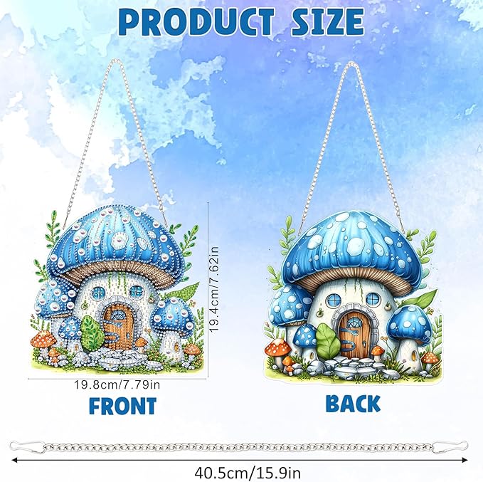 DOMROM Mushroom Diamond Art Hanging Kits for Adults, Easter Special Shaped Crystal Diamond Painting Mushroom Pendant, DIY Diamond Art Suncatchers for Home Garden Wall Decor Gift