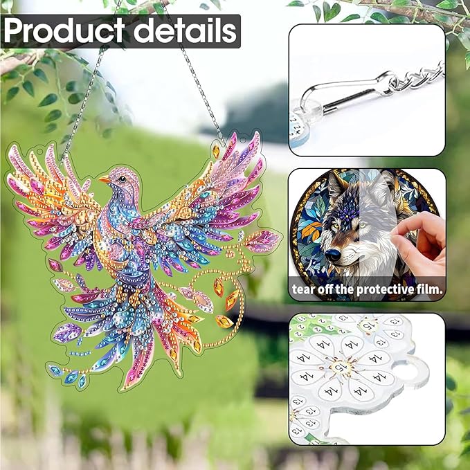 SKRYUIE Bird Hanging Diamond Art Kits for Adults Pendant Suncatcher, Special Shaped Crystal DIY Pearl Diamond Painting Kit, Gift for Mother Spring Summer Window Wreath Decor 7.486 x 7.29 Inch D12