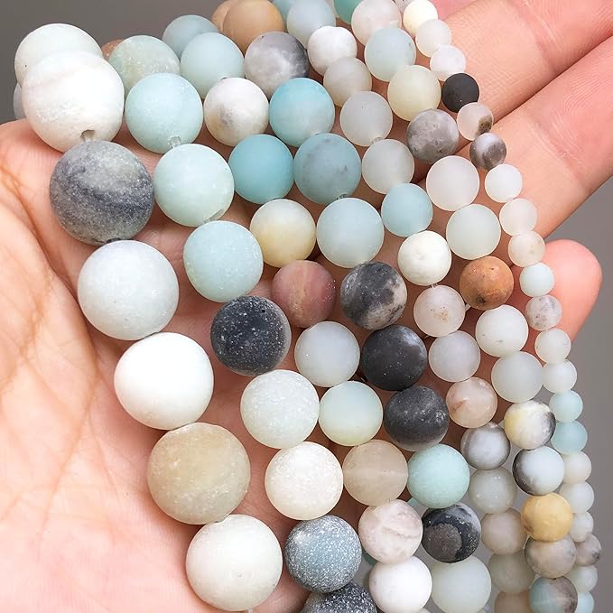 Stone Beads, 45pcs Matte Amazonite, 8mm Round Loose Beads for Jewelry Making, Bracelets, with Bag, String & Card