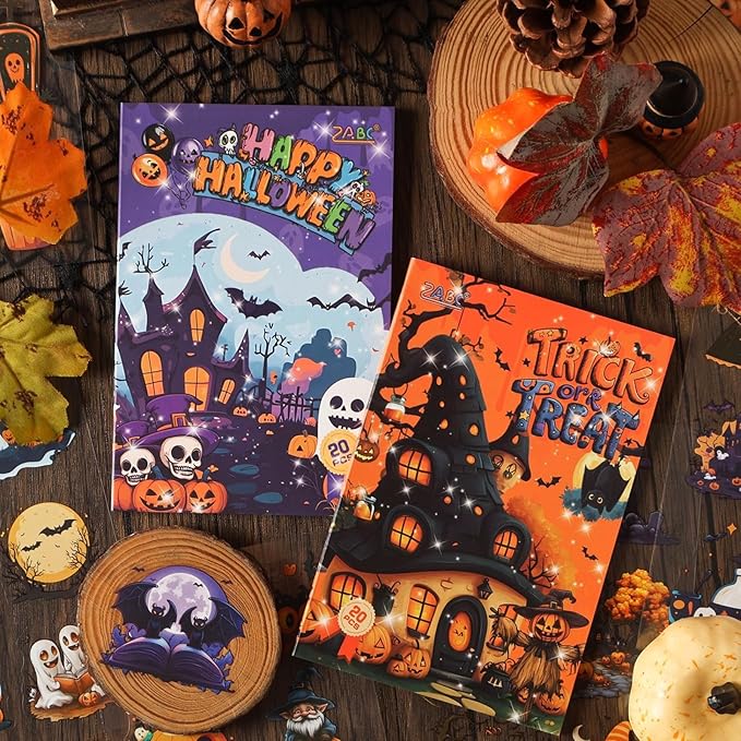 Halloween Sticker Book, 40 Sheets 240 PCS Halloween PET Stickers, Aesthetic Decorative Waterproof Holiday Scrapbook Stickers for Scrapbooking, Journaling, DIY Crafts and Planner Supplies