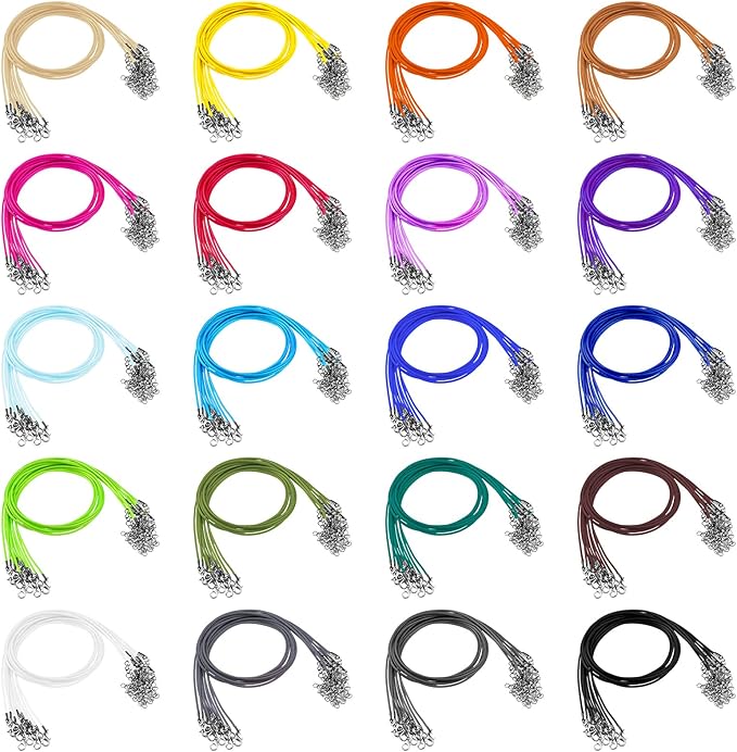 Tudomro 100 Pieces Waxed Leather Necklace Cord Bulk with Clasp Necklace Bracelet Chains String Rope Cord for Jewelry Making Pendants Charms(Rainbow Color,20 Inch)