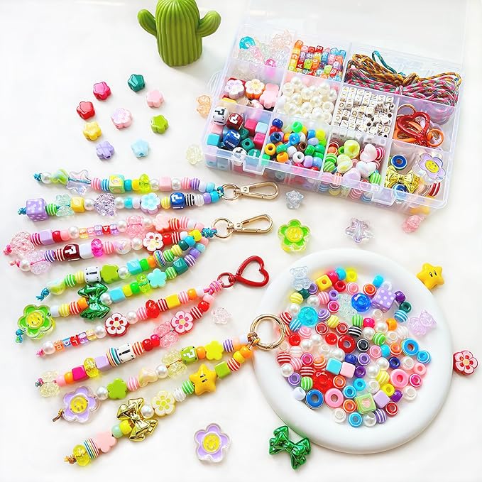 BOAJUNWU 452PCS Beaded Keychain Making Kit for Women,Bead Jewelry Making Kit Bag Charms DIY Key Chain Beads Supplies Crafts Valentine Day Gift