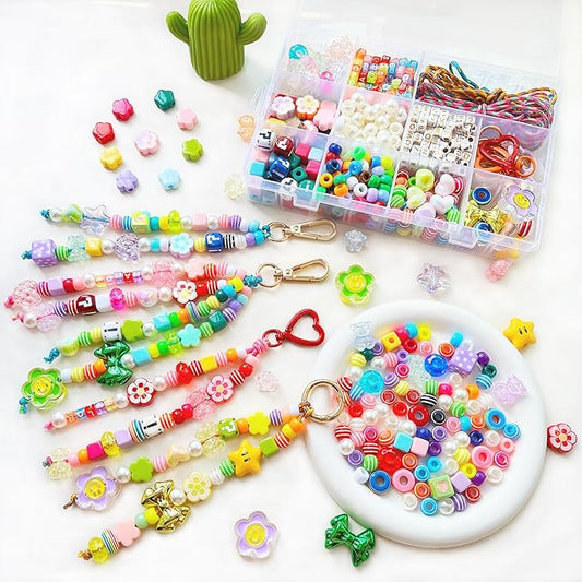 BOAJUNWU 452PCS Beaded Keychain Making Kit for Women,Bead Jewelry Making Kit Bag Charms DIY Key Chain Beads Supplies Crafts Valentine Day Gift