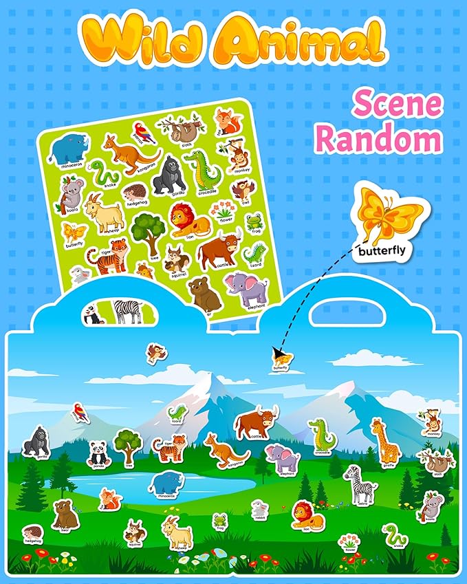 walenced reusable sticker book for toddlers, stickers for kids, toddler craft activities, toddler travel toys ages 3 and up boy girl birthday gifts