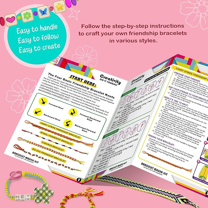 bracelet making kit for girls - friendship bracelet kit - christmas gifts for ages 6 7 8 9 10 11 12 year old girl birthday gifts, arts and crafts for kids ages 8-12 teen string bracelets maker pink