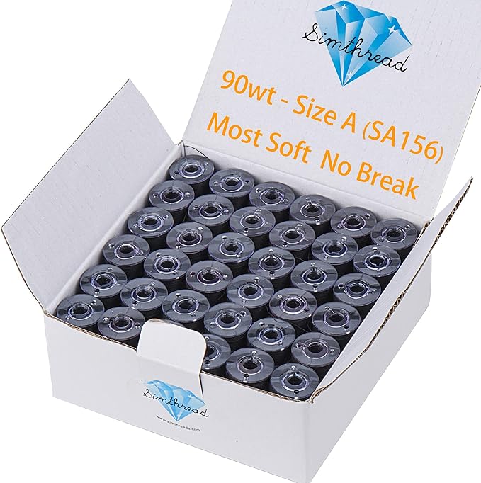 Simthread 144pcs Black 90 Weight WT(60S/2) Prewound Bobbins Thread Size A Class 15 Plastic Sided for Brother Babylock Embroidery Thread Sewing Thread Machine DIY (Black)
