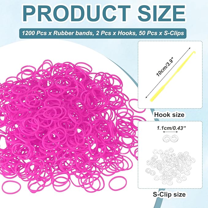 MECCANIXITY 1200 Pcs Loom Rubber Bands Kit with 50 Pcs S-Clips 2-Hooks Rubber Bands Refill Bracelet Making Kits for Weaving DIY Handcrafts Gift, Plum Red