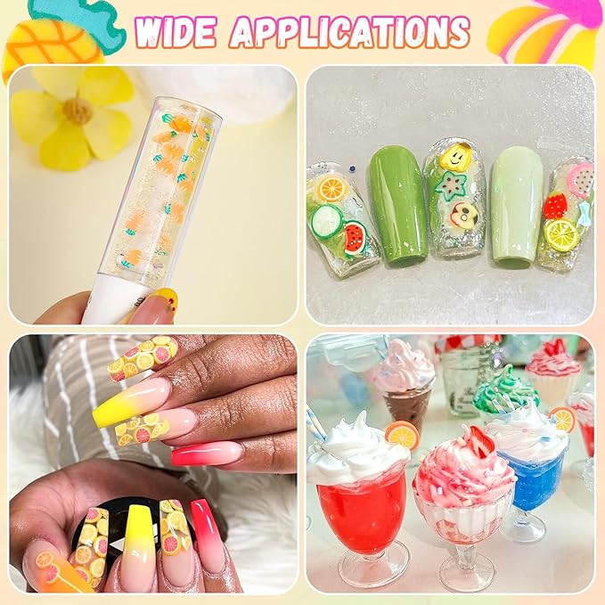 24-Grid TINKRSTUFF Fruit Slice Polymer Clay Slime Add Ins for Nail Art Fimo, Fake Sprinkles Scrapbooking Embellishments & Lip Gloss, Bulk Slime Mix Ins Assorted Fruits Accessories for DIY Crafting