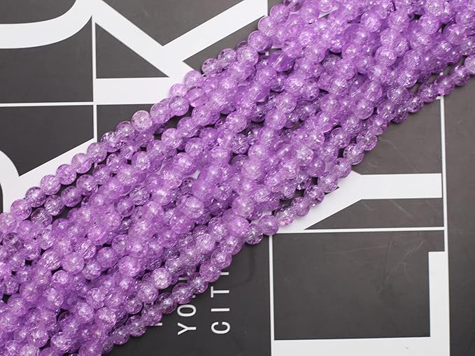 450pcs Purple Crackle Glass Beads Handcrafted Round Lampwork Smooth Loose Beads for Bracelet & DIY Jewelry Making 8mm