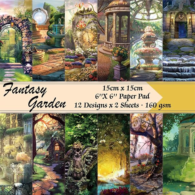 6x6" 160gsm cardstock Single Sided Scrapbooking 24 Papers Pad vintage decoupage scrapbook kit patterned paper junk journal supplies journaling supply scrap paper crafting.Fantasy Garden