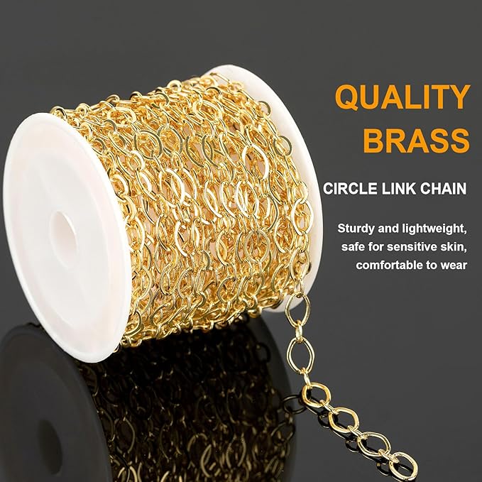 KYUNHOO 5 Meters Oval Circle Jewelry Chain Links Gold Chain Spool Women Men Bracelet Necklace Making Supplies with Lobster Clasps Jump Rings for Craft DIY Jewelry Findings