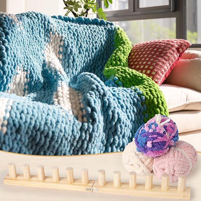 Wooden Loom Kit for Blankets, Aeelike 39 inch DIY Handmade Extra Jumbo Chunky Yarn Crochet Knitting Tool Making Blanket for Adults Beginners, Gift for Crafts Lover