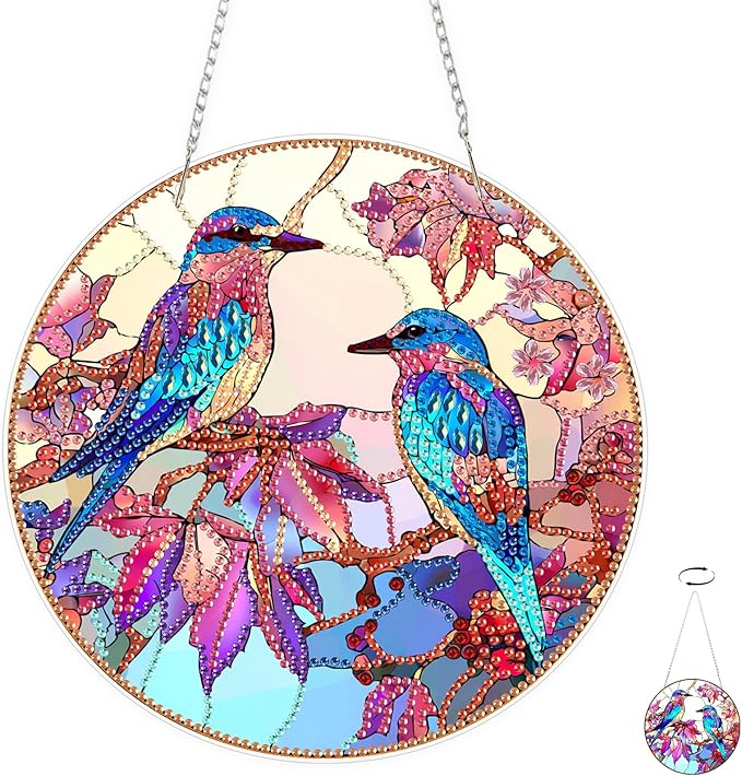 TOSTOG Diamond Art Hanging Kits for Adults, Colorful Bird Diamond Painting for Adults Window Pendant, Special Shape Diamonds Bird Diamond Painting Hanging Pendant Kit for Wall Decor Gift