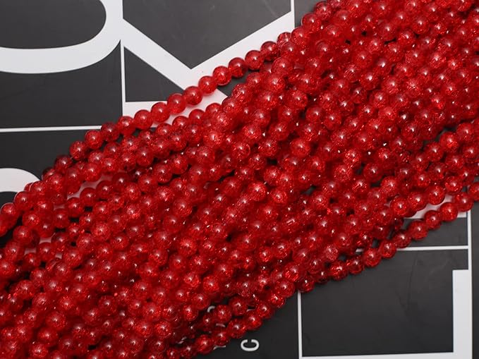 450pcs Red Crackle Glass Beads Handcrafted Round Lampwork Smooth Loose Beads for Bracelet & DIY Jewelry Making 8mm