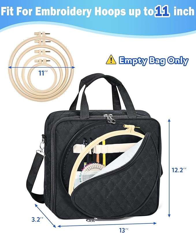 Telawsfun Embroidery Project Bag Organizer, Embroidery Supply Storage Bag with Removable Binder, Portable Carrying Tote for Thread Tools and Accessoriess, Bag Only (Black)
