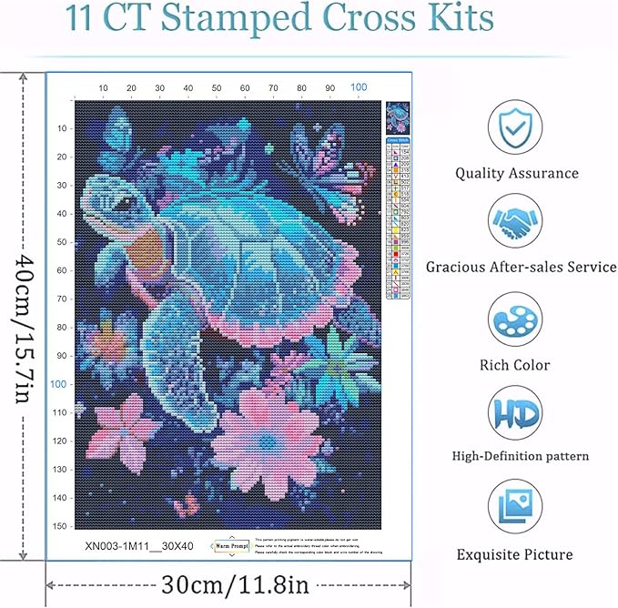 turtle cross stitch kits for adults - stamped crossstitching kits preprinted 11 count cross-stitch kit for beginner, 11ct prestamped easy pattern needlepoint kits crafts for decor