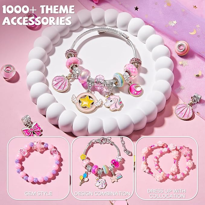 newbandmo jewelry making kit toys for girls 8-12, bracelet making kit for girls, diy craft kits for teen girl age 8 9 10, christmas birthday gifts for kids 8 10 11 12 year old girl (pink)