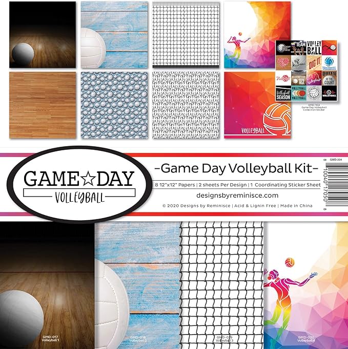 Reminisce Game Day Volleyball Scrapbook Collection Kit Paper Crafts, Multi Color Palette 12x12 inches