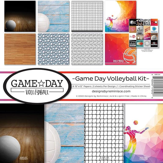 Reminisce Game Day Volleyball Scrapbook Collection Kit Paper Crafts, Multi Color Palette 12x12 inches