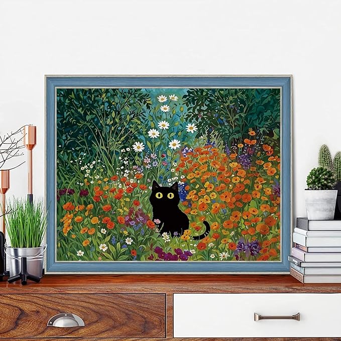 ARPADAMO Diamond Art Kits for Adults,5D Black Cat Diamond Painting DIY Animal Diamond Art Diamond Painting Kits for Adult,Round Full Drill Diamonds, Diamond Art Kits for Home Decor-12x16inch