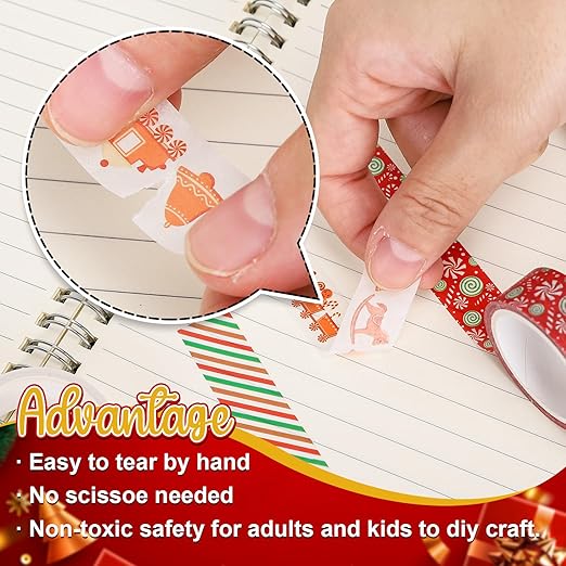 Whaline 12 Rolls Christmas Washi Tape Xmas Gingerbread Man Candy Cane Decorative Masking Tape for Christmas Scrapbook Journal DIY Art Craft Gift Wrapping