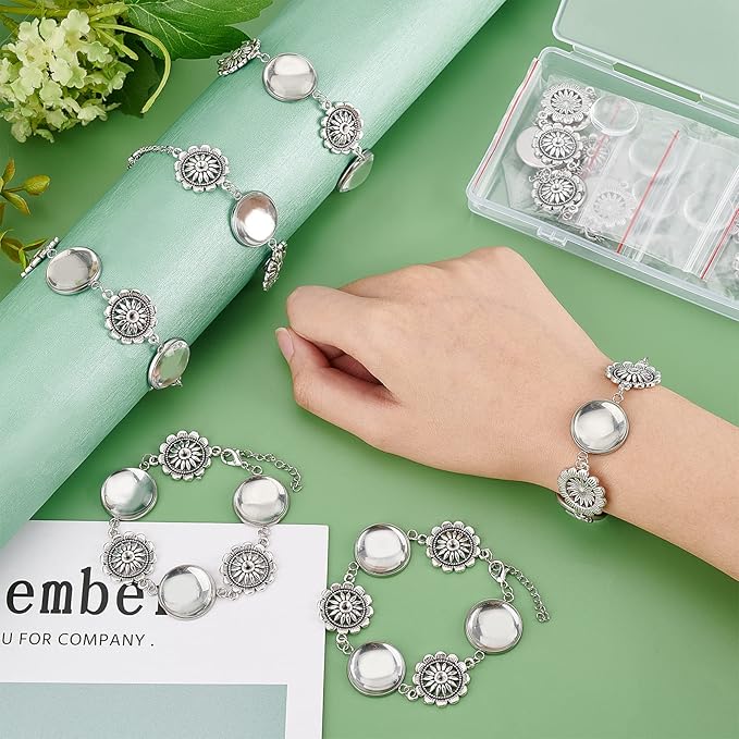 PH PandaHall 10pcs Bracelet Bezel Settings for Jewelry Making, 304 Stainless Bracelet Blank with 22mm Round Cabochon Settings Bezel Tray for Jewelry Making DIY Handmade, Men and Women