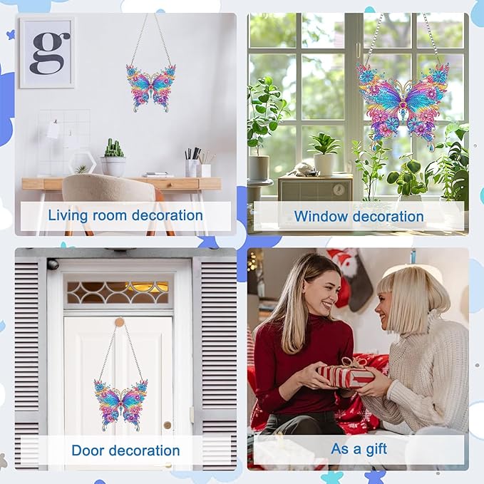 MAXBYE Hanging Diamond Art Kits for Adults Butterfly, Special Crystal Double Sided Pendant DIY Diamond Art Painting Kits for Beginners Gift Wall Home Decoration,Box