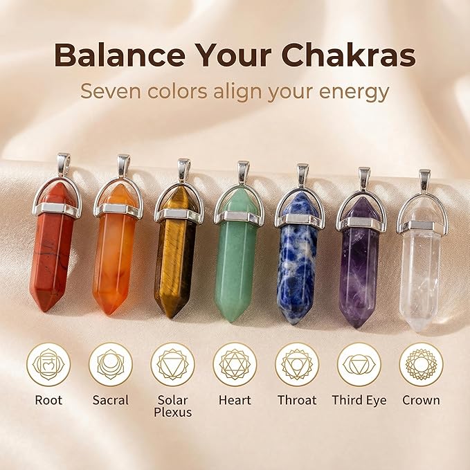 Crystal Pendants Mutilcolor 50pcs Gemstone Bullet Meditation Healing Pointed Quartz Chakra Crystal Stone Reiki Pendants for Necklace Jewelry Making