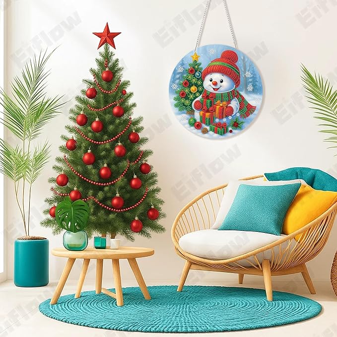 Eiflow Christmas Diamond Art Hanging Kit for Adults, DIY Diamonds Painting Door Hanger Board Kit, Special Crystal Diamond Art Painting Pendant Ornament