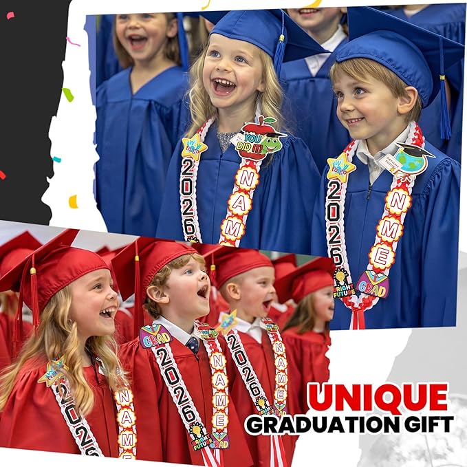 Juexica Kindergarten Graduation Ribbon Leis Class of 2026 Braided Necklace Making Kit with Alphabetic Decorative Cards Preschool Kids Grad Graduation Party Gifts(Red, White)