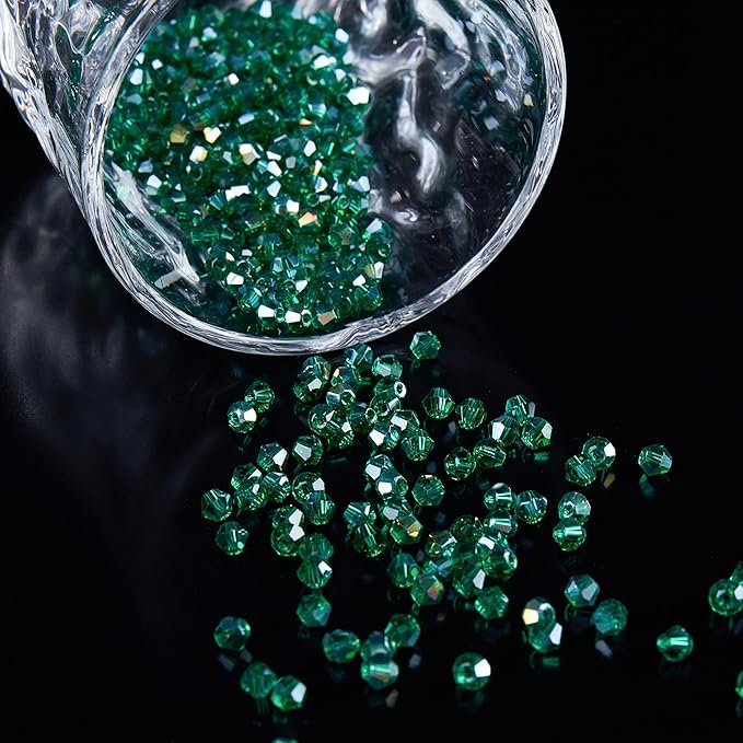 laopottbeads 1100pcs 4mm bicone crystal glass beads for jewelry making, sparkling mini beads for suncatchers, diy bracelets & craft projects (malachite green)