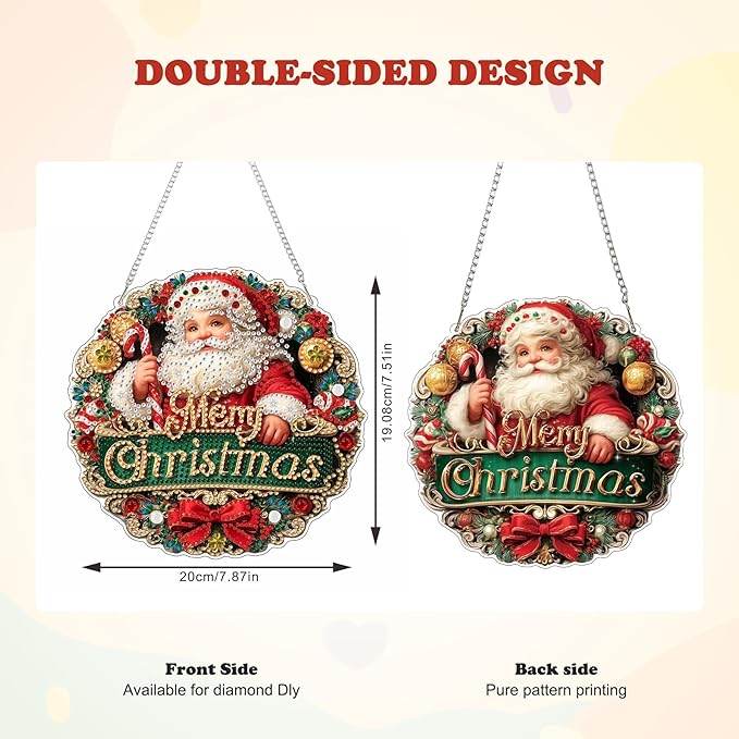 HEIBAGO Santa Diamond Art Hanging Kits for Adults Kids, 5D Special Shaped Crystal Diamond Painting Kit, DIY Pattern Window Pendant Gem Art Kit for Home Wall Decor 8.3 x 8.3 Inch