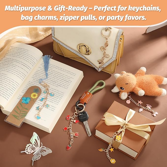 500Pcs Charms Lip Gloss Keychain Making Kit, DIY Craft Supplies with Charms, Key Chain Hooks, Jump Rings, Lobster Clasps, Chains & Tools, Jewelry Making Kit for Custom Keychains, Valentines Gifts