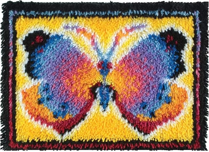 MIAOLLUN Latch Hook Kits Rug, Latch Hook Kits 3D Printed Canvas Home Decor for Carpet Embroidery Butterfly, 52X38cm/20.4InchX15Inch