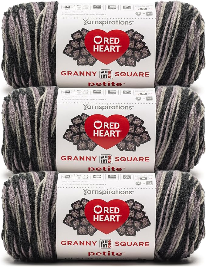 Red Heart All in One Granny Square Petite Darkside Yarn - 3 Pack of 250g/8.8oz - 100% Acrylic - #4 Worsted (Medium) - 440 Yards - Knitting/Crochet