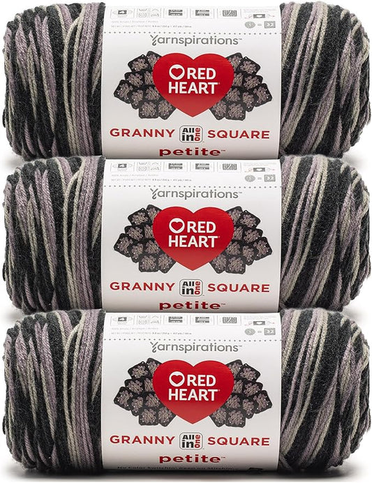 Red Heart All in One Granny Square Petite Darkside Yarn - 3 Pack of 250g/8.8oz - 100% Acrylic - #4 Worsted (Medium) - 440 Yards - Knitting/Crochet