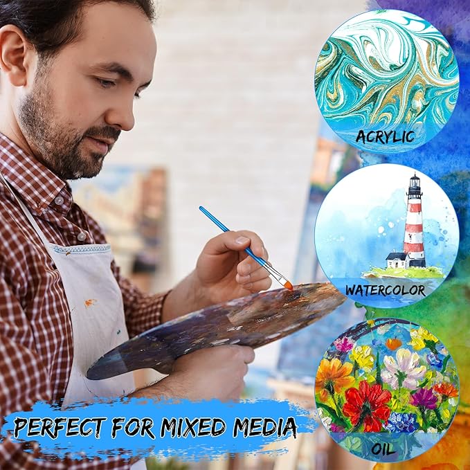 Sherr 48 Pcs Paint Brush Set Bulk Acrylic Brush Wood Paint for Detail Art Crafts Kids Artist Adult Watercolor Oil Face Body(1.1, 1, 0.8, 0.7 Inch,Filbert Style)