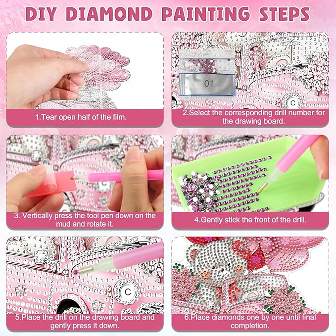 DOMROM Bear Diamond Art Hanging Kits for Adults Beginners, Special Shaped Crystal Diamond Painting Bear Pendant, DIY Diamond Art Suncatchers Animals for Home Garden Wall Decor Gift