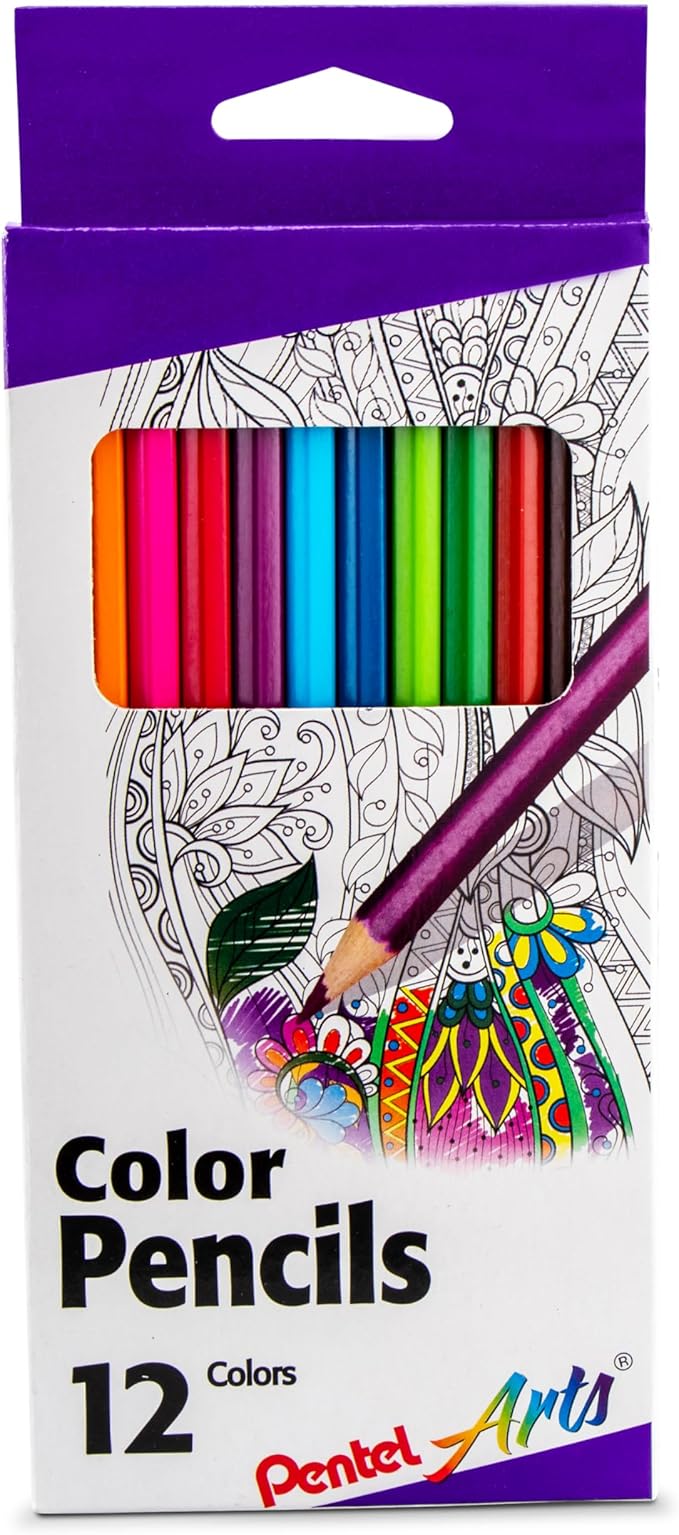 Pentel Arts Colored Pencils, Assorted Colors, Set of 12 (CB8-12)
